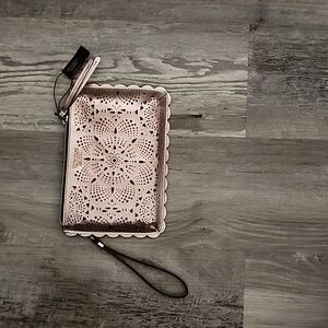 NWT Victoria Secret Wristlet Clutch Rose Gold Metallic Cut Out Make Up Bag